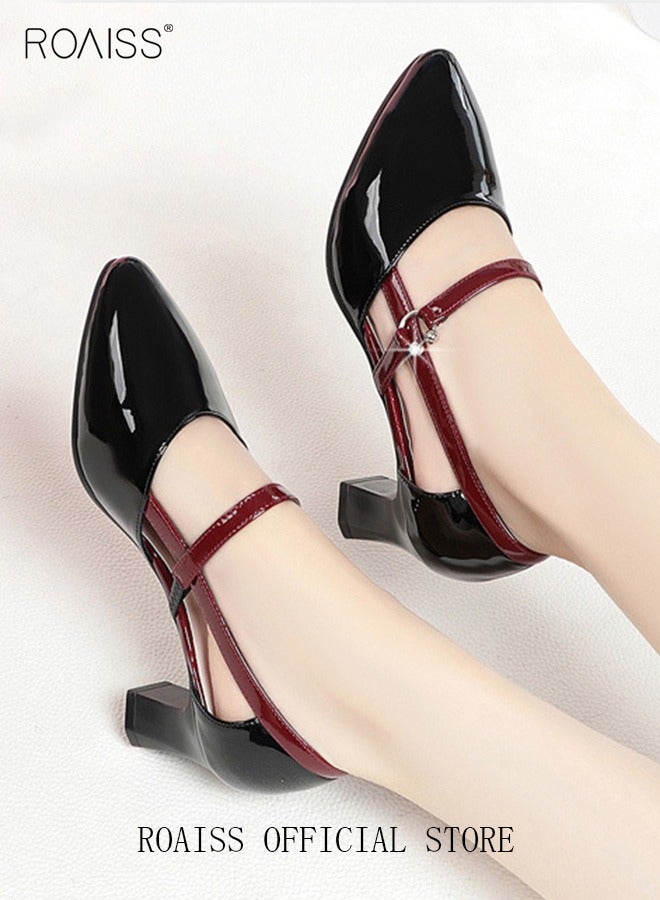 roaiss Low-Heeled Sandals Women's New British Style Thick-Heeled Sandals Fashion Comfortable Outer Wear Ladies Shallow Mouth Pointed Pumps Shoes - Image 5