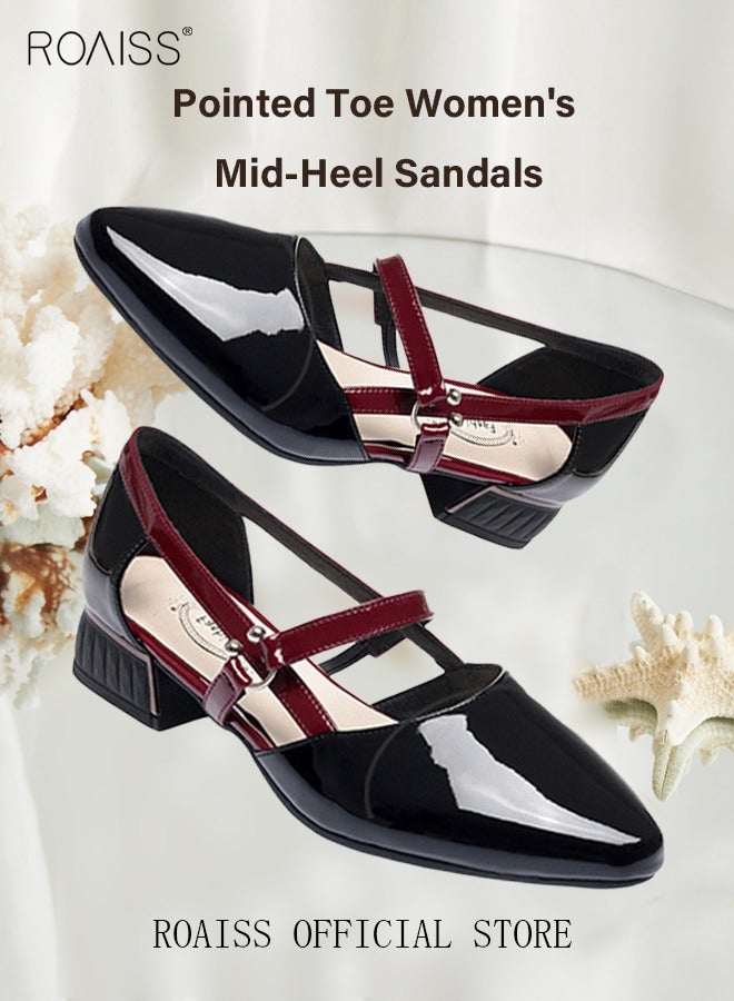 roaiss Low-Heeled Sandals Women's New British Style Thick-Heeled Sandals Fashion Comfortable Outer Wear Ladies Shallow Mouth Pointed Pumps Shoes - Image 2