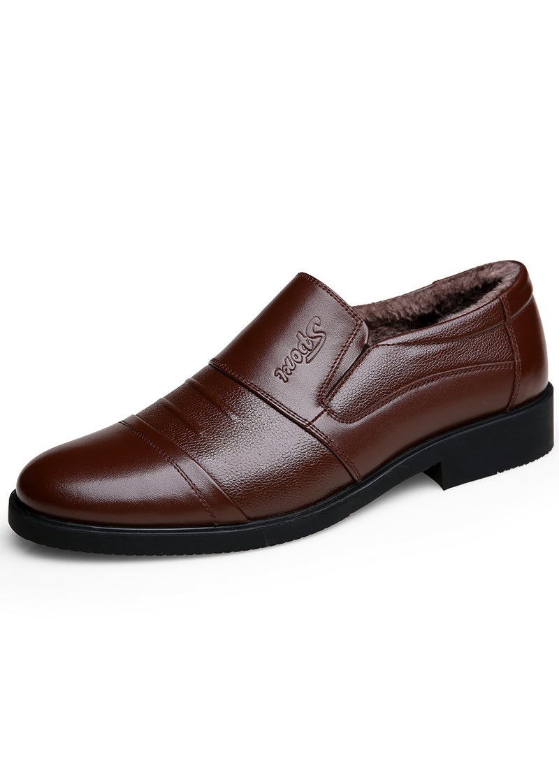 Generic Warmth Business Mens Leather Shoes Cotton Lined Low Cut Casual Footwears Rubber Soled Boots for Autumn And Winter Seasons 0598 Foot Cotton Shoes Brown 