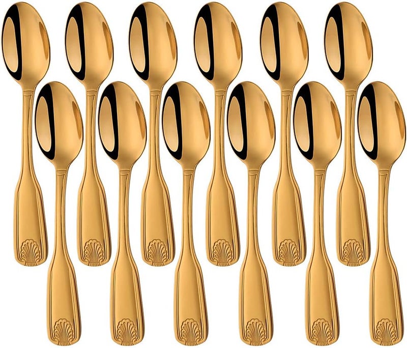 QOBIMOON 12-Piece 18/0 Stainless Steel Teaspoon, Shell Pattern Teaspoon Commercial Quality 6.5 Inches, Gold - Image 1