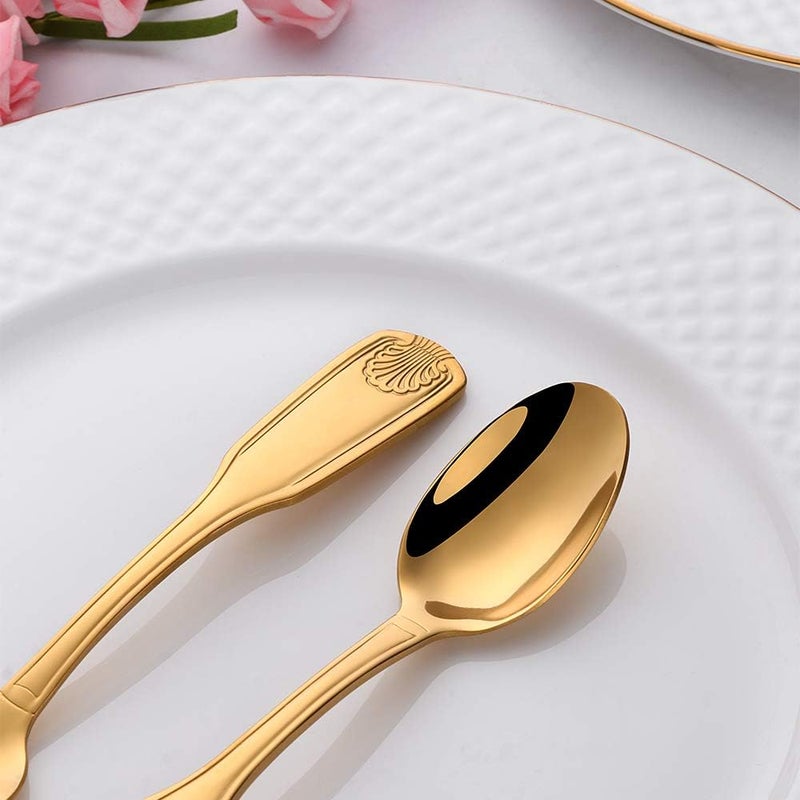 QOBIMOON 12-Piece 18/0 Stainless Steel Teaspoon, Shell Pattern Teaspoon Commercial Quality 6.5 Inches, Gold - Image 5