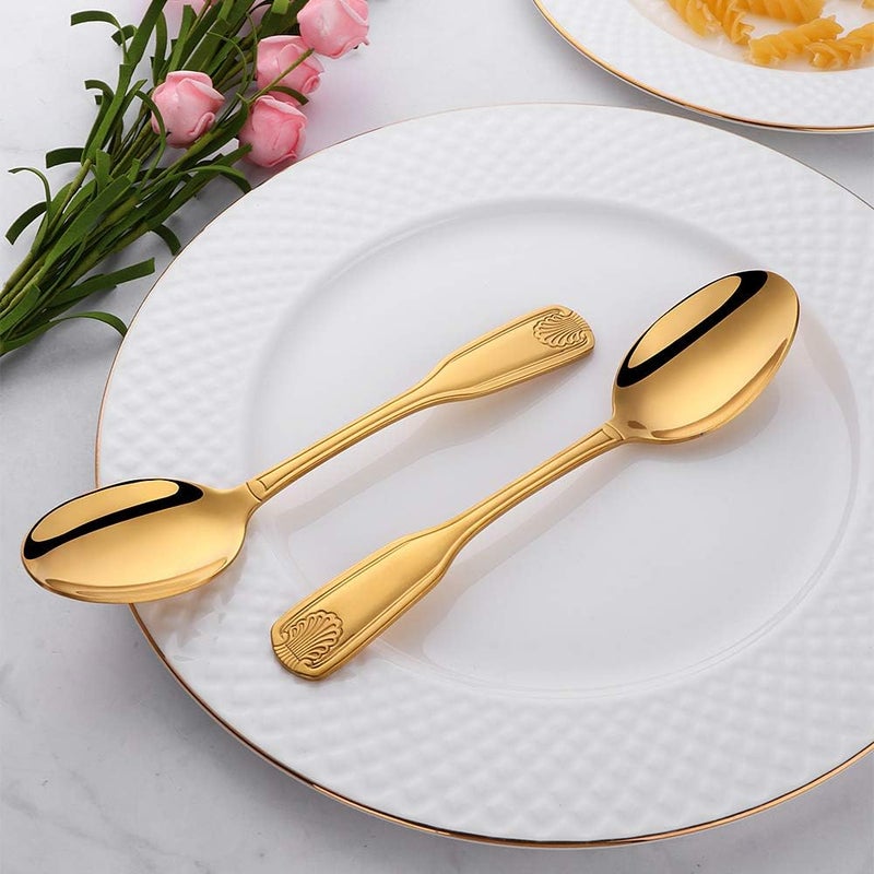 QOBIMOON 12-Piece 18/0 Stainless Steel Teaspoon, Shell Pattern Teaspoon Commercial Quality 6.5 Inches, Gold - Image 3