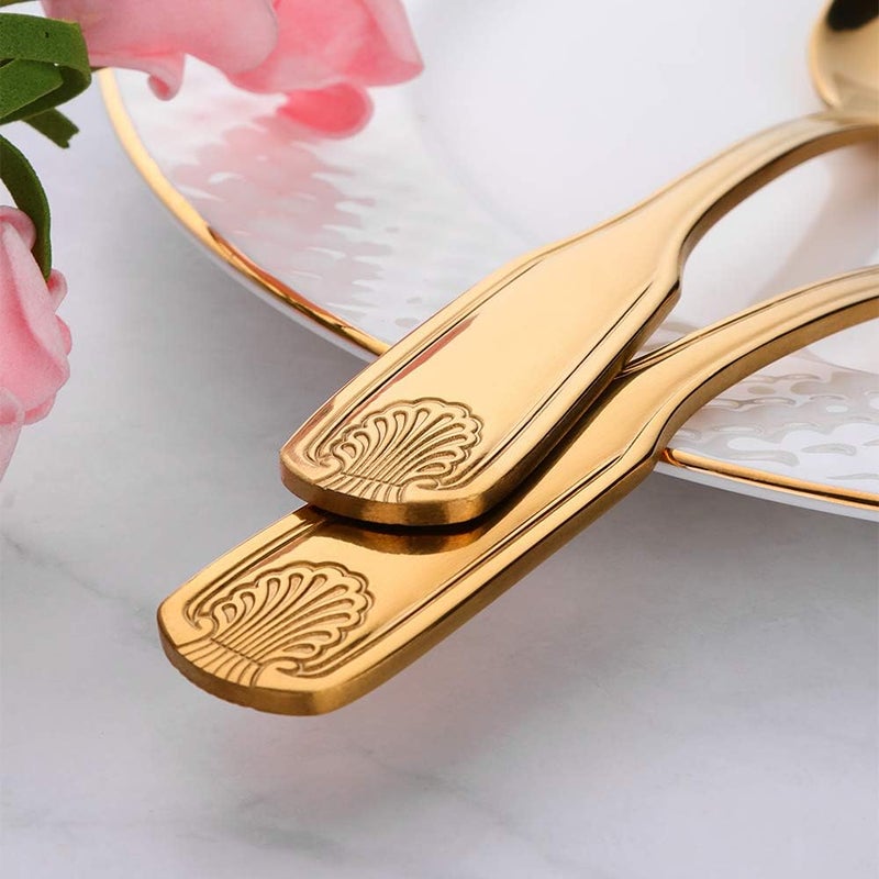 QOBIMOON 12-Piece 18/0 Stainless Steel Teaspoon, Shell Pattern Teaspoon Commercial Quality 6.5 Inches, Gold - Image 4