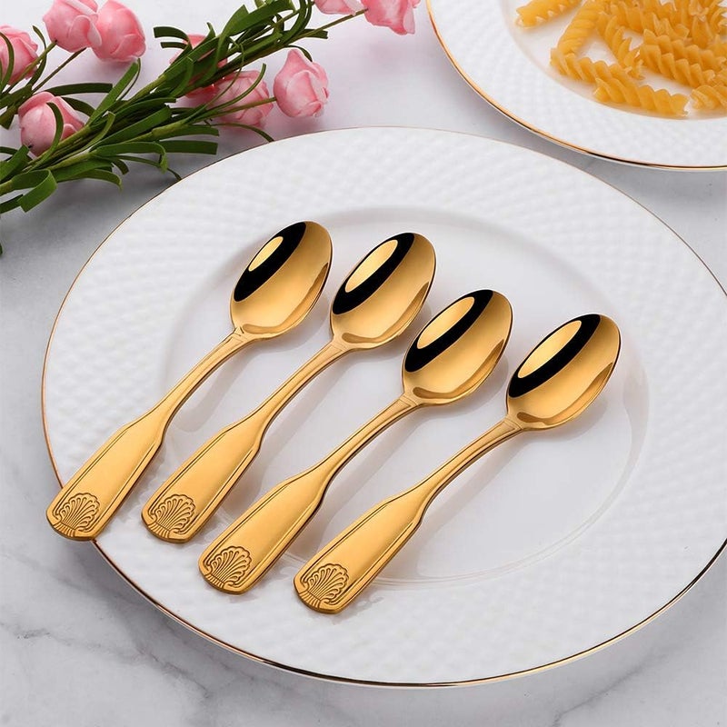 QOBIMOON 12-Piece 18/0 Stainless Steel Teaspoon, Shell Pattern Teaspoon Commercial Quality 6.5 Inches, Gold - Image 2