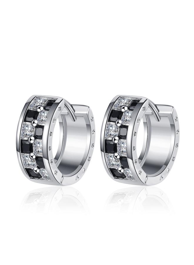S925 Sterling Silver Earrings Chessboard Plaid Earrings Niche Black And White Zircon Earrings Personality Earrings 