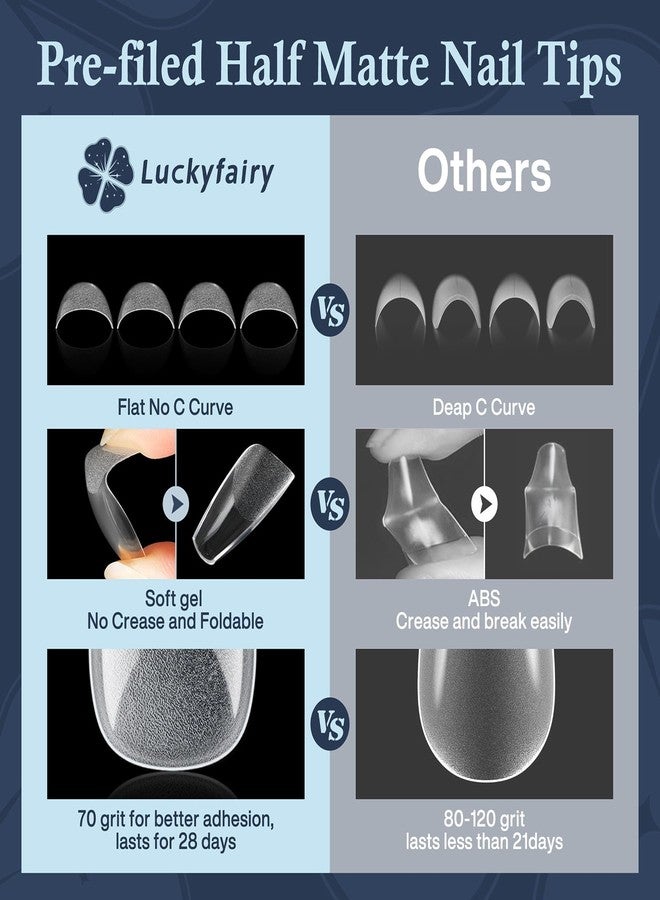 Luckyfairy أطراف أظافر جل متوسطة الحجم على شكل نعش، 504 قطعة من أظافر الأكريليك الصناعية المصنوعة من الجل الناعم والمشكّلة مسبقًا، نصف مطفية وتغطية كاملة شفافة، أطراف أظافر صناعية لاصقة لتطويل الأظافر، مانيكير منزلي، 12 مقاسًا من أطراف الجل - Image 4