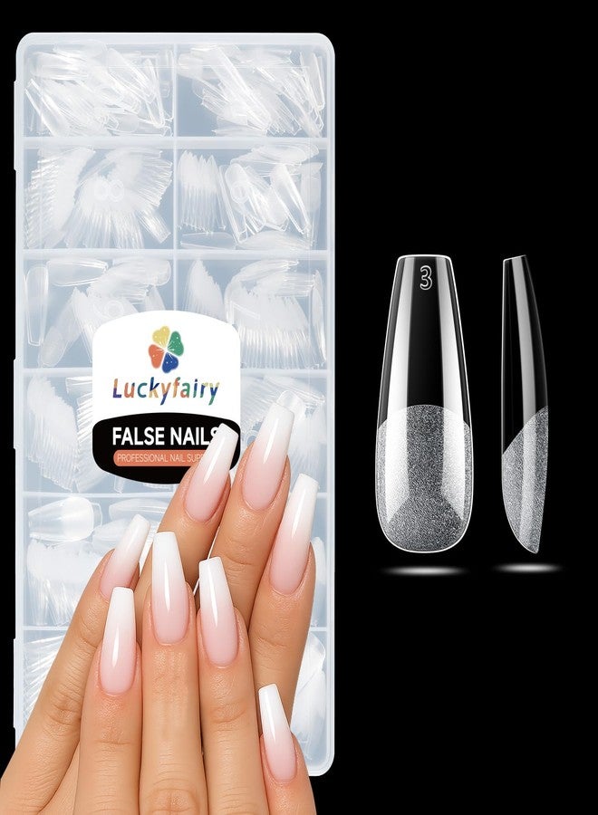 Luckyfairy أطراف أظافر جل متوسطة الحجم على شكل نعش، 504 قطعة من أظافر الأكريليك الصناعية المصنوعة من الجل الناعم والمشكّلة مسبقًا، نصف مطفية وتغطية كاملة شفافة، أطراف أظافر صناعية لاصقة لتطويل الأظافر، مانيكير منزلي، 12 مقاسًا من أطراف الجل - Image 1