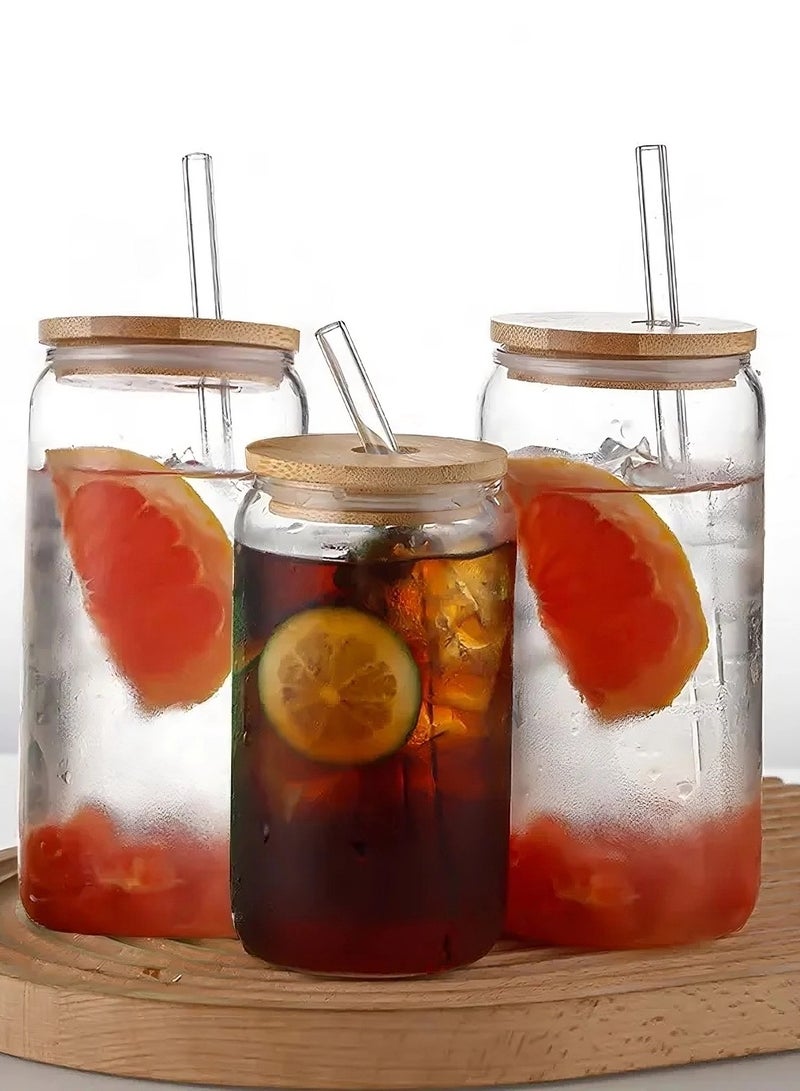 اوقورا عبوة من 4 كوب زجاجي بحجم 550 مل من زجاج البوروسيليكات مع قشاة زجاجية وغطاء خيزران - مقاوم للحرارة، يمكن استخدامه على النار وفي الميكروويف وغسالة الصحون - كوب شفاف للعصير وأكواب الحليب وقهوة الإفطار. - Image 3