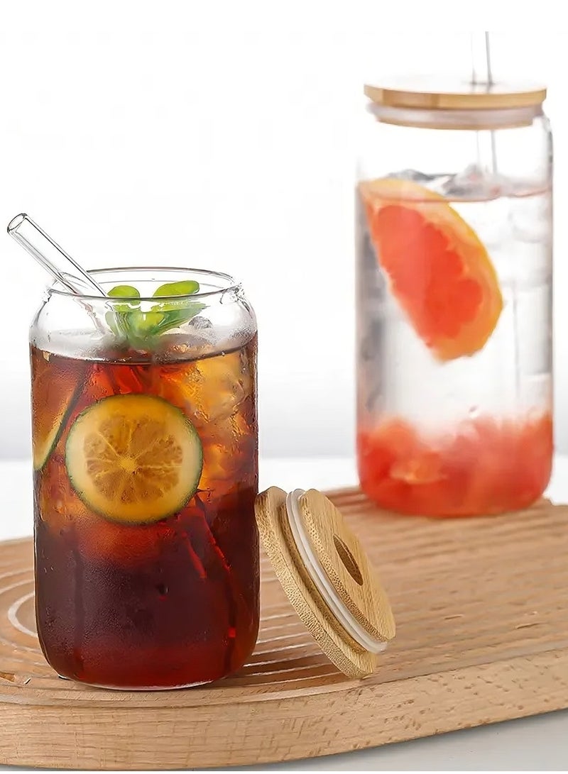 اوقورا عبوة من 4 كوب زجاجي بحجم 550 مل من زجاج البوروسيليكات مع قشاة زجاجية وغطاء خيزران - مقاوم للحرارة، يمكن استخدامه على النار وفي الميكروويف وغسالة الصحون - كوب شفاف للعصير وأكواب الحليب وقهوة الإفطار. - Image 4