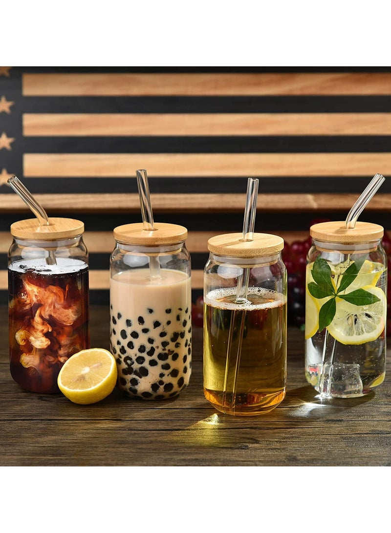 اوقورا عبوة من 4 كوب زجاجي بحجم 550 مل من زجاج البوروسيليكات مع قشاة زجاجية وغطاء خيزران - مقاوم للحرارة، يمكن استخدامه على النار وفي الميكروويف وغسالة الصحون - كوب شفاف للعصير وأكواب الحليب وقهوة الإفطار. - Image 2