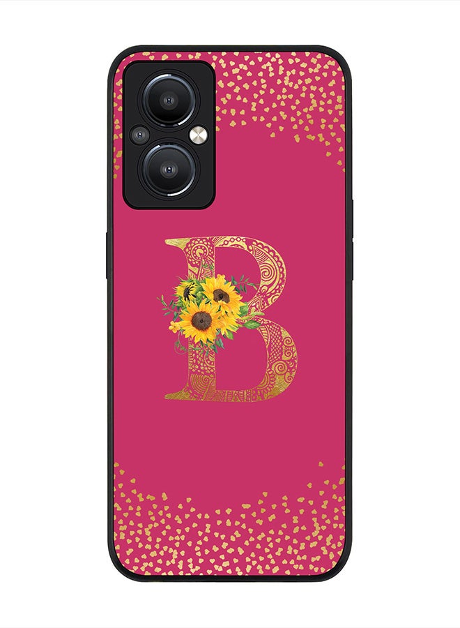 Stylizedd Rugged Black edge case for Reno8 Z 5G /Reno8 Lite 5G /Reno7 Z 5G, Slim fit Custom Monogram Initial Letter Mandala Floral Pattern Alphabet-B (Dark Pink Rose) - Image 1