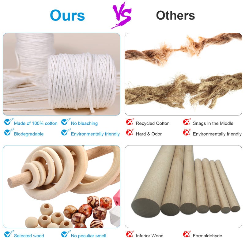 Hdviai Macrame Supplies 3mm x 109Yards Macrame Cord for Macrame Kits for Adults Beginners, Macrame Kit, with Accessories Like 110Pcs Beads and 40Pcs Wooden Rings for Macrame Plant Hanger Kit - Image 3