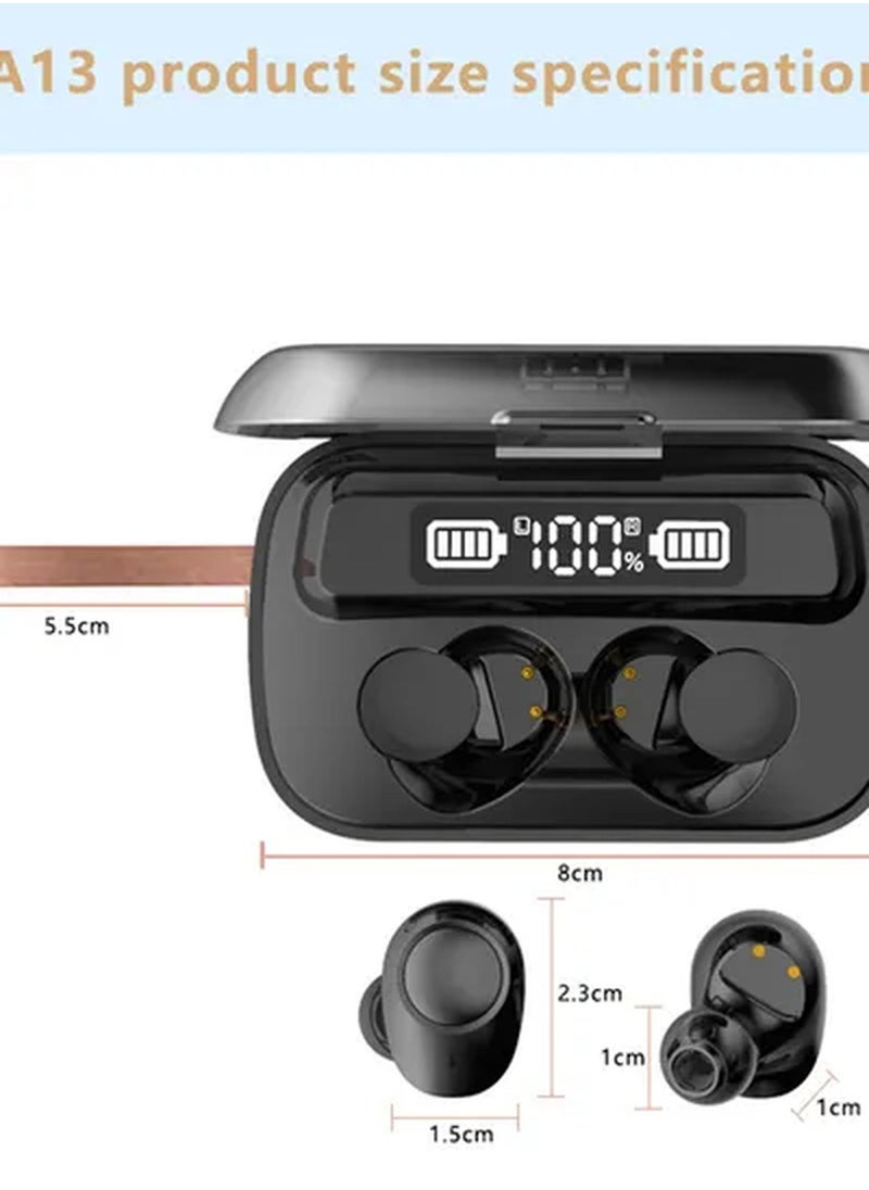 Rabos - Wireless TWS BT5.1 IPX7 Waterproof Sports Touch Control Music Earbuds With Mic Black - Image 1