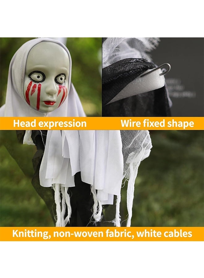 JCB CHIC زينة هالوين معلقة على شكل أشباح زينة هالوين مخيفة في الهواء الطلق على شكل هياكل عظمية وأشباح لحفلة هالوين في الفناء أو الشرفة أو المنزل المسكون (2 قطعة) - Image 3