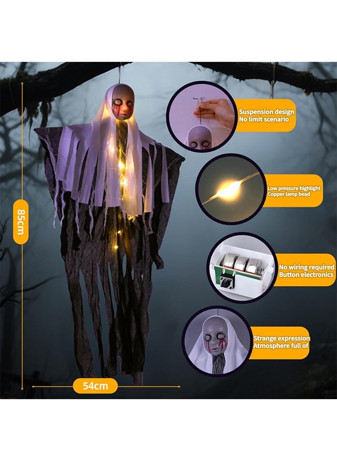 JCB CHIC زينة هالوين معلقة على شكل أشباح زينة هالوين مخيفة في الهواء الطلق على شكل هياكل عظمية وأشباح لحفلة هالوين في الفناء أو الشرفة أو المنزل المسكون (2 قطعة) - Image 2