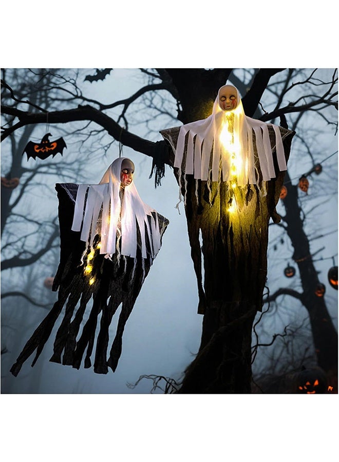 JCB CHIC زينة هالوين معلقة على شكل أشباح زينة هالوين مخيفة في الهواء الطلق على شكل هياكل عظمية وأشباح لحفلة هالوين في الفناء أو الشرفة أو المنزل المسكون (2 قطعة) - Image 1