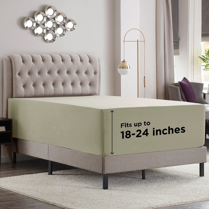 Empyrean Bedding Empyrean Light Green Fitted Sheet Extra Deep Pocket, Hotel Luxury Cal King Fitted Sheet Only Easily Fits 18 to 24 Inch Mattress, Super Soft, Wrinkle-Free, and Breathable with Corner Straps - Image 1