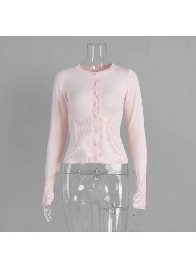 NIBEMINENT Classic O-neck Long Sleeved Knitted Shirt Autumn and Winter Women Elegant Solid Slim Fit Single Breasted  Cardigan Sweater - Image 1