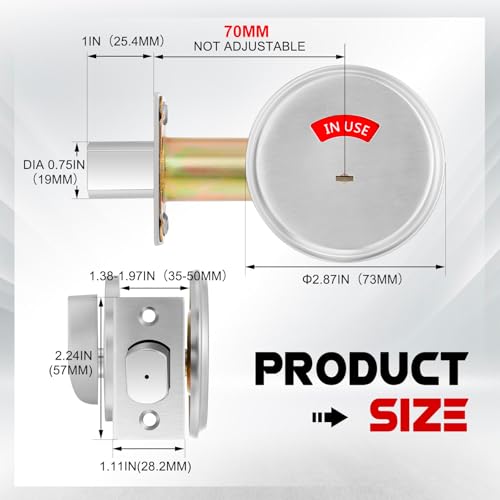 Tandefio 1 Pcs Vacant Occupied Bathroom Lock in Use Deadbolt with Occupancy Indicator 304 Stainless Steel Fit Door Thickness 1 38 to 2 Not Adjustable for Restaurants Hotels Offices Silver - Image 3