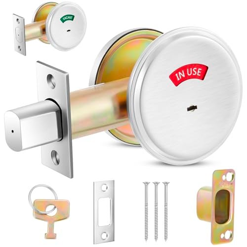 Tandefio 1 Pcs Vacant Occupied Bathroom Lock in Use Deadbolt with Occupancy Indicator 304 Stainless Steel Fit Door Thickness 1 38 to 2 Not Adjustable for Restaurants Hotels Offices Silver - Image 1