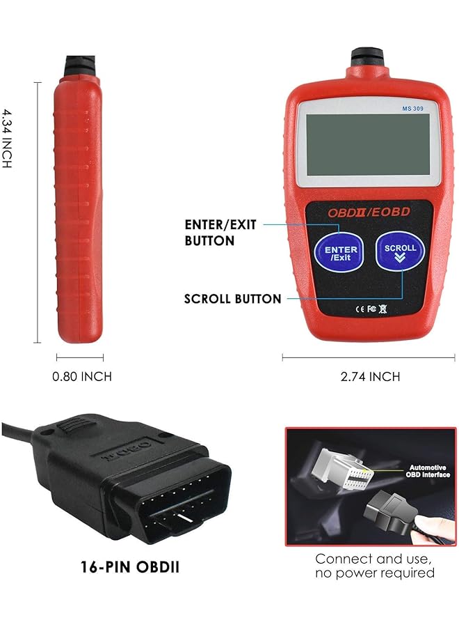 Aookay Ms309 Obd2 Scanner Check Engine Light Fault Code Reader Universal Obdii Diagnostic Scan Tool Read Clear Trouble Codes, View Freeze Frame Data, I/M Readiness Smog Check (Ms309)  - Image 4