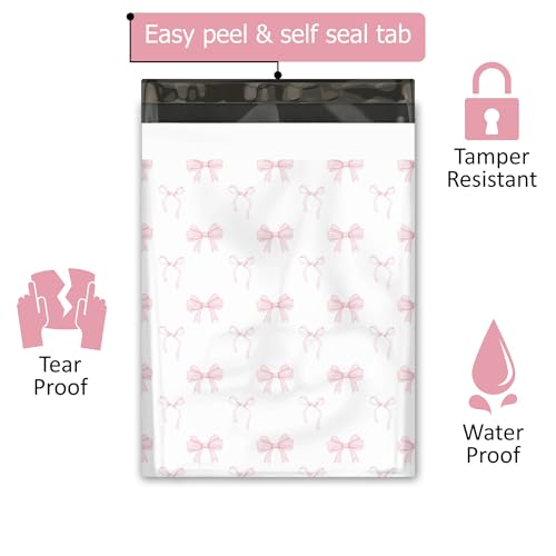 Pro Supply Global 10x13 (100) Pink Bows Valentine's Day Designer Poly Mailers Waterproof Self Sealing Tear Resistant Polymailers Shipping Envelopes Premium Printed Bags For Small Businesses - Image 2