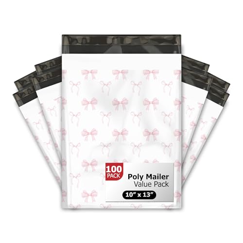 Pro Supply Global 10x13 (100) Pink Bows Valentine's Day Designer Poly Mailers Waterproof Self Sealing Tear Resistant Polymailers Shipping Envelopes Premium Printed Bags For Small Businesses - Image 1