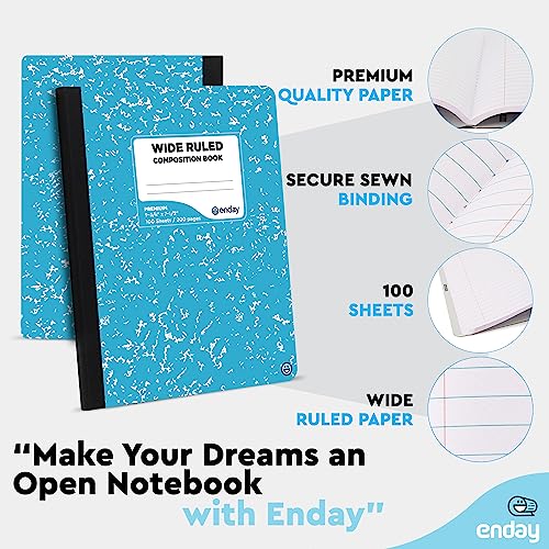 Enday Composition Notebooks Wide Ruled Paper, Colored Marble Composition Notebook Covers, 100 Sheets (200 pages) Composition Books, Marble Notebooks Wide Ruled For School, Blue And Purple, 2 Pack - Image 2