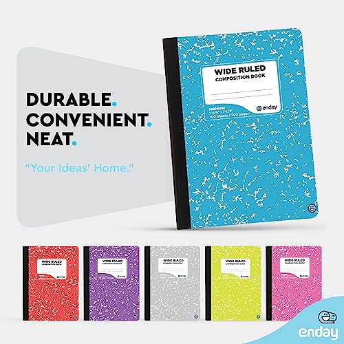 Enday Composition Notebooks Wide Ruled Paper, Colored Marble Composition Notebook Covers, 100 Sheets (200 pages) Composition Books, Marble Notebooks Wide Ruled For School, Blue And Purple, 2 Pack - Image 3
