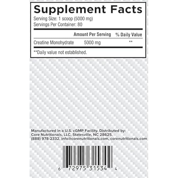 Core Nutritionals كور نيوترشنالز كرياتين مونوهيدرات | زيادة القوة، بناء العضلات، تحسين التعافي | 5 جرام كرياتين | 80 حصة (بدون نكهة) - Image 4