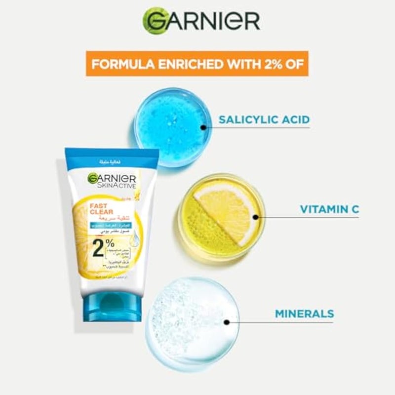 Garnier Skinactive Fast Clear 3-in-1 Face Wash, For Acne Prone Skin, with Salicylic Acid and Vitamin C, 50ml - Image 4