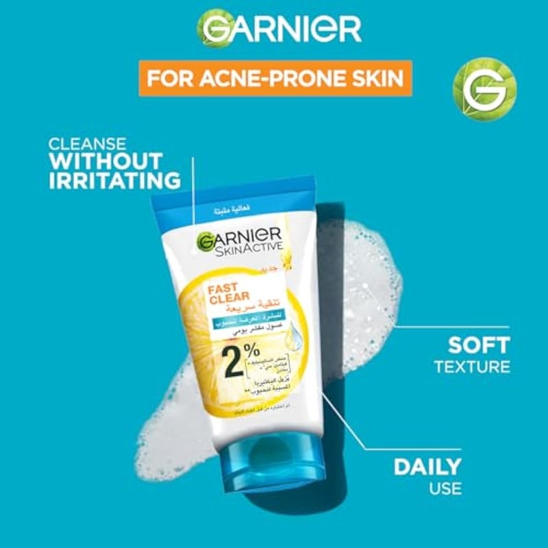Garnier Skinactive Fast Clear 3-in-1 Face Wash, For Acne Prone Skin, with Salicylic Acid and Vitamin C, 50ml - Image 5