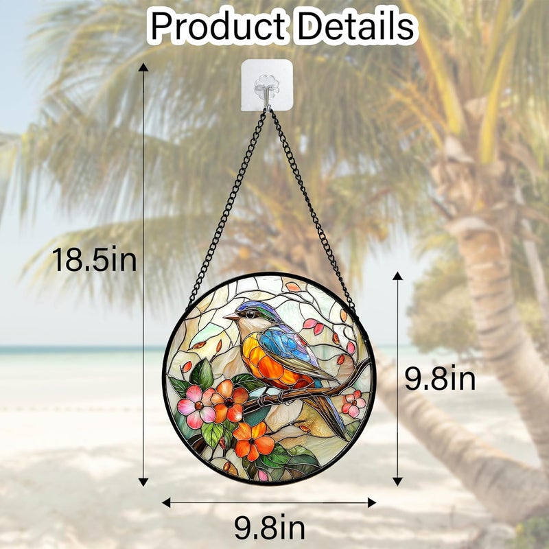DASTOLL Stained Glass Window Hanging, Blue Bird Pink Flower Suncatcher Diamond Glass Panel Bird Sun Catchers Decor for Birthday for Women, Men, Wife, Aunt, and Mom 9.8 in - Image 5