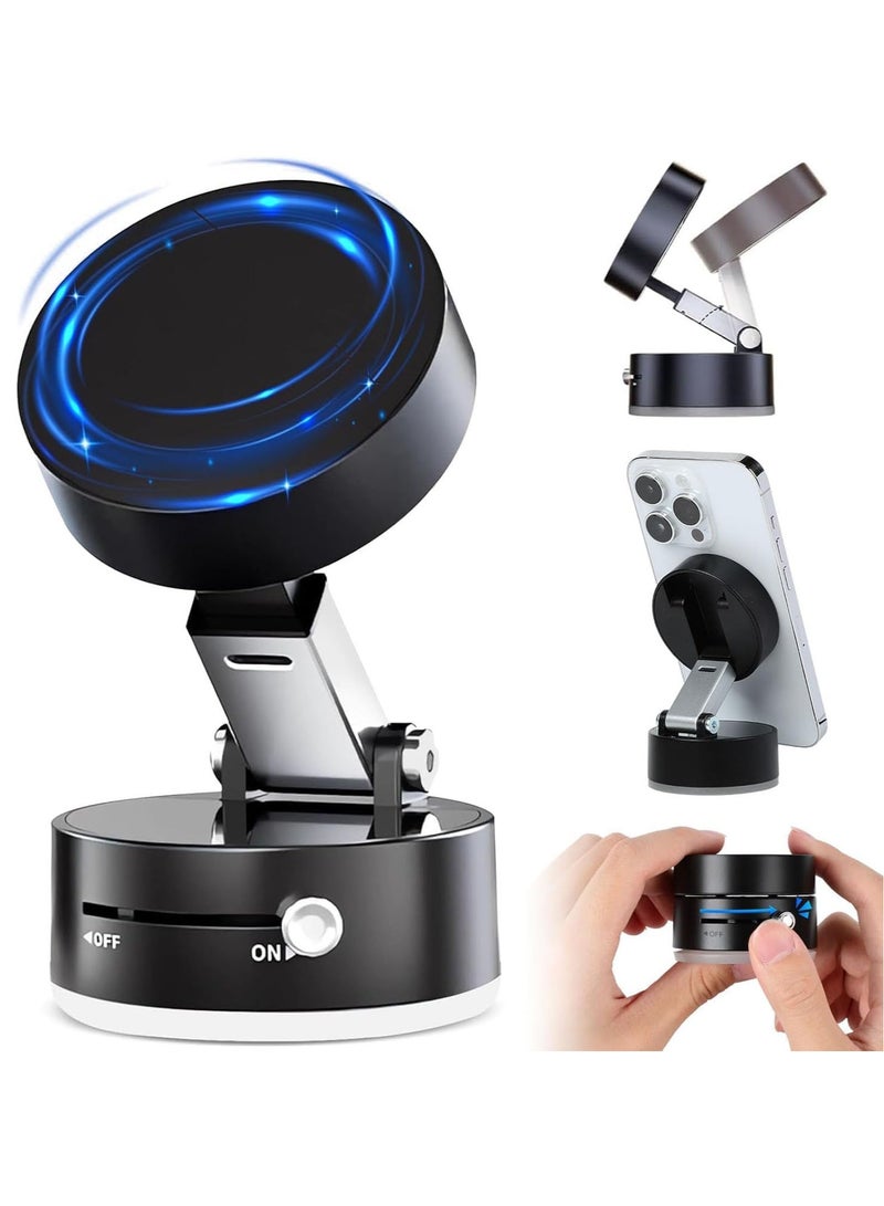 Lesha Vacuum Suction Magnetic Phone Holder, 2025 Upgraded Foldable and Retractable Magnetic Mount, A Movable Vacuum Suction Cup Car Phone Stand for Cars/Gyms/Mirrors/Smooth Surface (Black)  - Image 1