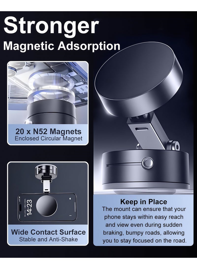 Lesha Vacuum Suction Magnetic Phone Holder, 2025 Upgraded Foldable and Retractable Magnetic Mount, A Movable Vacuum Suction Cup Car Phone Stand for Cars/Gyms/Mirrors/Smooth Surface (Black)  - Image 4