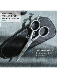 Zeus Stainless Steel Beard Trimming Scissors With Leather Case, Facial Hair Clipping Tool For Barber Quality Beard & Mustache Trim (Made In Germany)  - Image 2