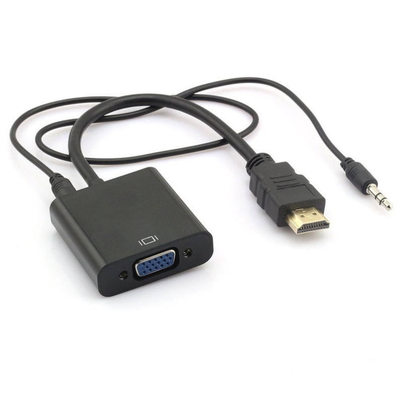 GR Deals GR Deals Gold Plated HDMI to VGA Adapter (Male to Female), HDMI to VGA with 3.5 mm Audio Cable, for Computer, Desktop, Laptop, PC, Monitor, Projector, Full HDTV. Black - Image 1