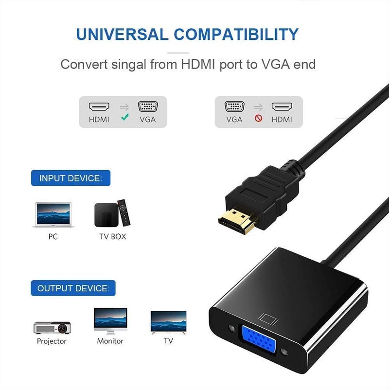 GR Deals GR Deals Gold Plated HDMI to VGA Adapter (Male to Female), HDMI to VGA with 3.5 mm Audio Cable, for Computer, Desktop, Laptop, PC, Monitor, Projector, Full HDTV. Black - Image 2