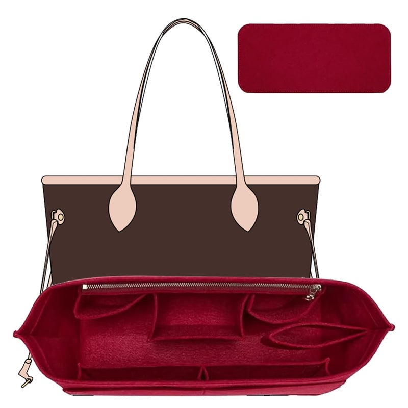OAikor Purse Organizer Insert with Base Shaper Compatible with C.oach City 33, neverfull MM, G.oyard PM and More,Bag Organizer Insert for Luxury Tote Handbags,L/Wine Red - Image 1