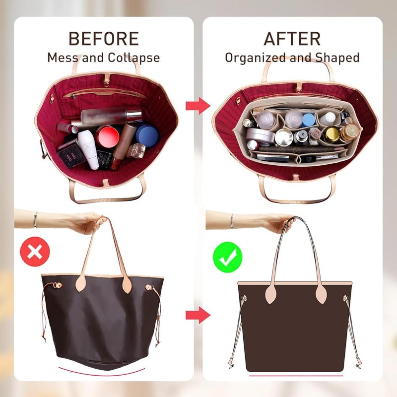 OAikor Purse Organizer Insert with Base Shaper Compatible with C.oach City 33, neverfull MM, G.oyard PM and More,Bag Organizer Insert for Luxury Tote Handbags,L/Wine Red - Image 3