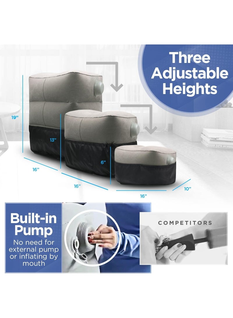 Relex Inflatable Foot Rest for Airplane, Car Seat Foot Rest for Kids Airplane Bed for Toddler, Blow up Plane Footrest Pillow, Foot Stool Relieves Swelling, with Integrated Inflating Buttons (Grey) - Image 3