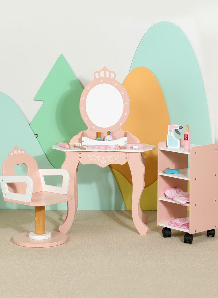 جساي تويز لعب الأطفال الخشبي المحاكاة التظاهرية متجر الحلاقة الطفل لعبة متعددة الوظائف طاولة خلع الملابس مجموعة اللعب - Image 1