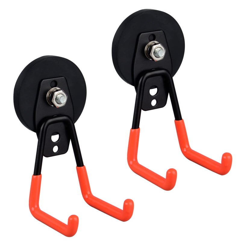 ULIBERMAGNET Heavy Duty Magnetic Garage HooksStrong Large Magnet Hooks for Power DrillGarden ToolsHosePegboardGarage Workshop2 Pack Magnetic Storage Holder for Indoor Outdoor HangingOrange