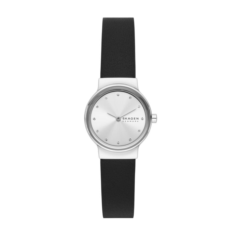 Skagen Women's Freja Lille Two-Hand Silver Stainless Steel and Black Leather Band Watch (Model: SKW3119) - Image 1