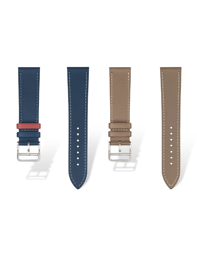 O Ozone (Pack of 2) Leather Bands For Samsung Galaxy Watch 7 6 5 4 FE 40mm 44mm 45mm/Galaxy Watch 6 4 Classic 42/43/46/47mm, 20mm Genuine Leather Replacement Wristband Strap Men Women -Dark Blue/Grey - Image 1