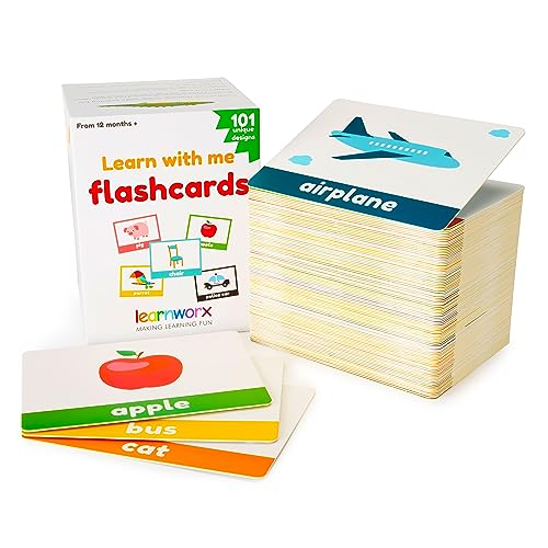 LearnWorx 101 Baby Flash Cards for Toddlers 13 Award Winning First Words Toddler Flash Cards Speech Toys Help Learn Objects Numbers Play Games Big Toddler Learning Flashcards Preschool Kids - Image 1