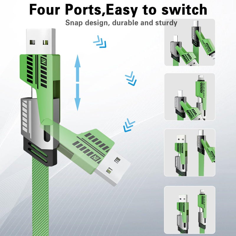 Gartmost 2Pack 4 in 1 Fast Charging Cable, Transferring Data, 6.65 Ft, Braided Cable 65W, USB C USB A and IP, Multiple Charging Cable Compatible with iPhone 17/16/15/14/13/12/11/X/9/8, Pad/More (Green) - Image 2