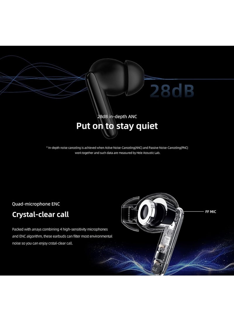 QCY T13 ANC 2 Truly Wireless ANC Earbuds With Noice Cancellation Against 25 km/h of Wind, 30 Hours Long Battery Life, 5.3 Bluetooth Multipoint and Stable Connection and Sensitive Touch Control