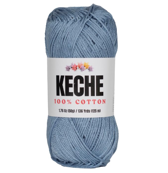 KECHE Cotton Yarn - 100% Cotton Yarn for Crocheting and Knitting, Mercerized Cotton Amigurumi Yarn Fine-Sport 2 1.76 oz (50g) / 136 Yrds (125 m) - Blue - Image 1