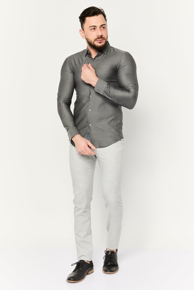 PERRY ELLIS Men Slim Fit Allover Print Long Sleeves Casual Shirt, Grey - Image 2